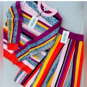 NWT! KENZO PARIS SET Crew Neck Sweater SMALL + Flare Skirt XS in Playful Stripe